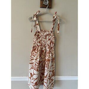 Nicole Miller Womens Size Small Linen Sundress Orange White Floral Tie Shoulders